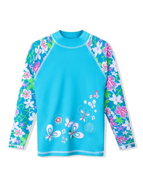 TFJH E Girls Swimsuit UPF 50+ UV Two Piece Long Sleeve Swimwear Rash Guard Sets 3-12Y