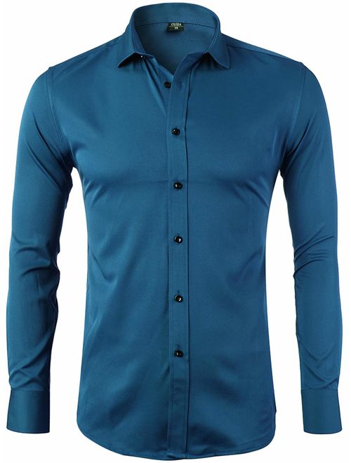 INFLATION Mens Dress Shirts Bamboo Fiber Slim Fit Long Sleeve Casual Button Down Shirts Wrinkle Free Dress Shirts for Men