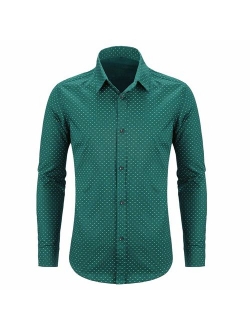 WULFUL Men's Casual Long Sleeve Dress Shirt Print Cotton Business Button Down Shirts Regular Fit