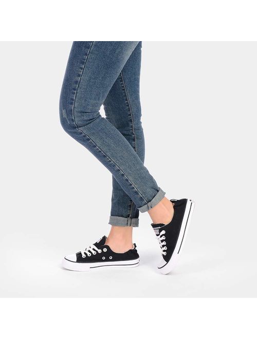 JENN ARDOR Women's Fashion Canvas Shoes Scrunch Back Low Top Lace Up Sneakers Casual Walking Flats