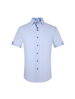 Alex Vando Mens Dress Shirts Casual Regular Fit Short Sleeve Men Shirt