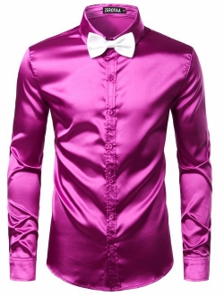 Luxury Satin Button Up Black Shiny Silk Dress Shirts