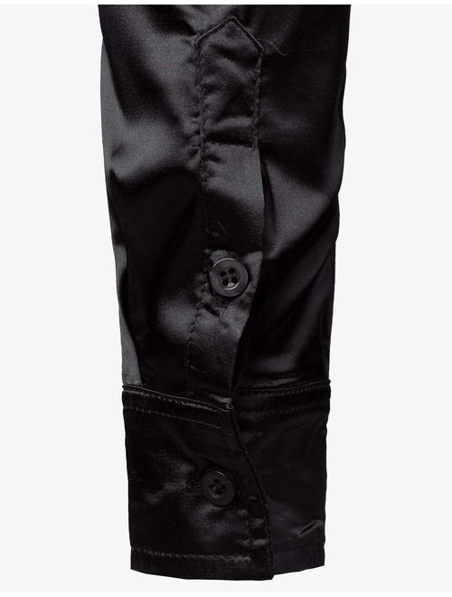 ZEROYAA Luxury Satin Button Up Black Shiny Silk Dress Shirts
