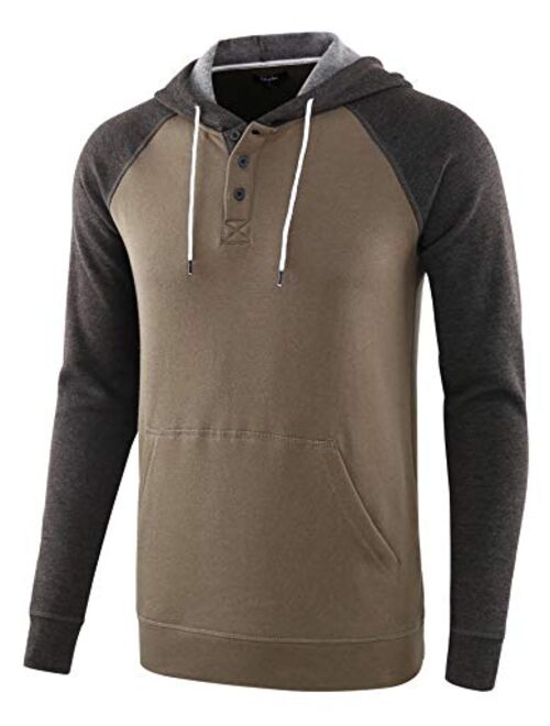 Estepoba Men's Casual Long Sleeve Henley Sweatshirt Knit Fleece Hoodie Pullover