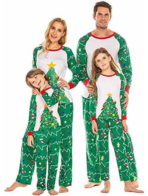 Ekouaer Christmas Family Matching Pajamas Set Long Sleeve Cotton Parent-Child PJS Printed 2 Piece Sleepwear