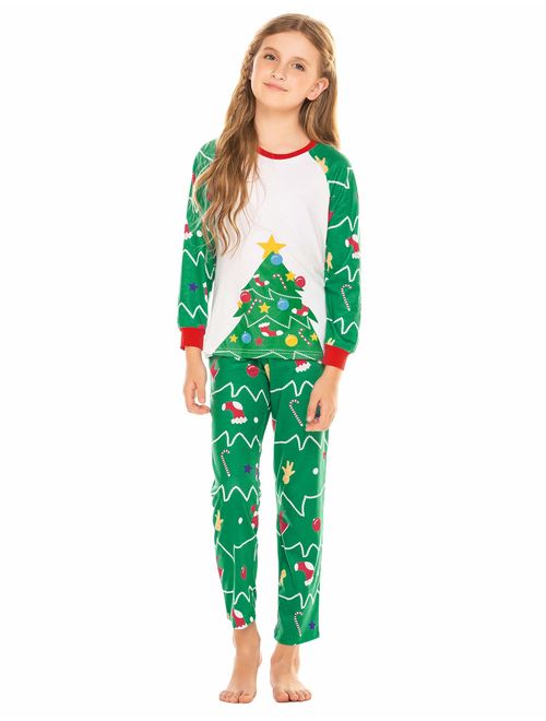 Ekouaer Christmas Family Matching Pajamas Set Long Sleeve Cotton Parent-Child PJS Printed 2 Piece Sleepwear