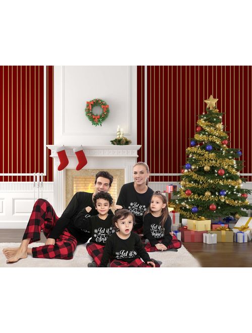 Family Christmas Pajamas Matching Set, Holiday Black Tops and Red Plaid PJs Pants Sleepwear for Couples, Women, Men, Kids