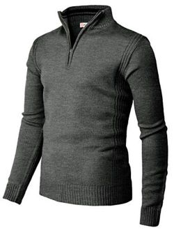 H2H Mens Casual Slim Fit Pullover Sweaters Long Sleeve Knitted Fabric Zip Up Mock Neck Polo Sweater