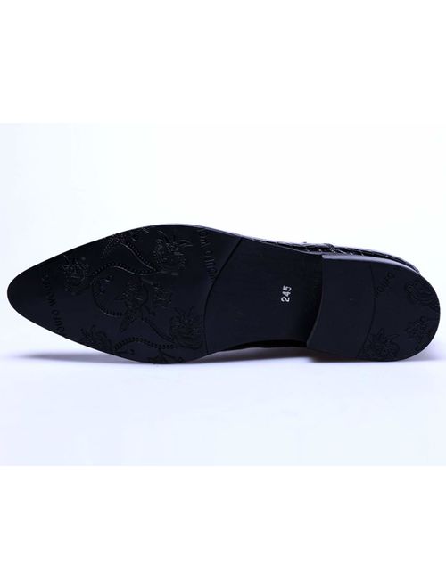 SANTIMON Men's Ankle Patent Leather Fashion Plaid Zipper Pointed Toe Casual Boots