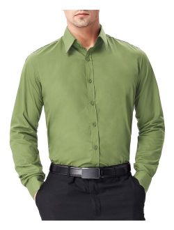 Paul Jones Men's Solid Dress Shirt Long Sleeve Button Casual Shirt