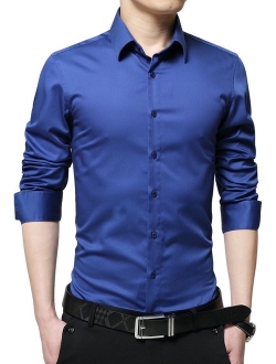 XTAPAN Men's Long Sleeve Casual Slim Fit Business Button Down Dress Shirt