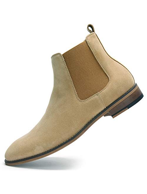 Cestfini Chelsea Slip-on Suede Boots for Men Genuine Leather Chukka Boots, Waterproof Casual Oxford Dress Ankle Bootie