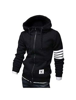 ZUEVI Men's Casual Striped Drawstring Hooded and Zipper Closure Hoodies