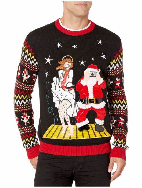 Blizzard Bay Mens Jesus & Santa Coaster Buddies Ugly Christmas Sweater Sweater