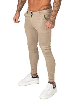 Mens Chinos Slim Fit Stretch Flat-Front Skinny Dress Pants Grey Plaid