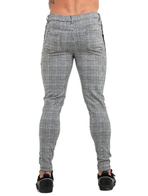 GINGTTO Mens Chinos Slim Fit Stretch Flat-Front Skinny Dress Pants Grey Plaid