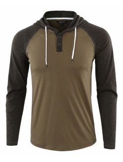 DESPLATO Men's Casual Long Sleeve Lightweight Henley Hooded Shirt Hoodie Jersey