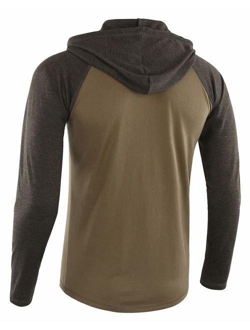 DESPLATO Men's Casual Long Sleeve Lightweight Henley Hooded Shirt Hoodie Jersey