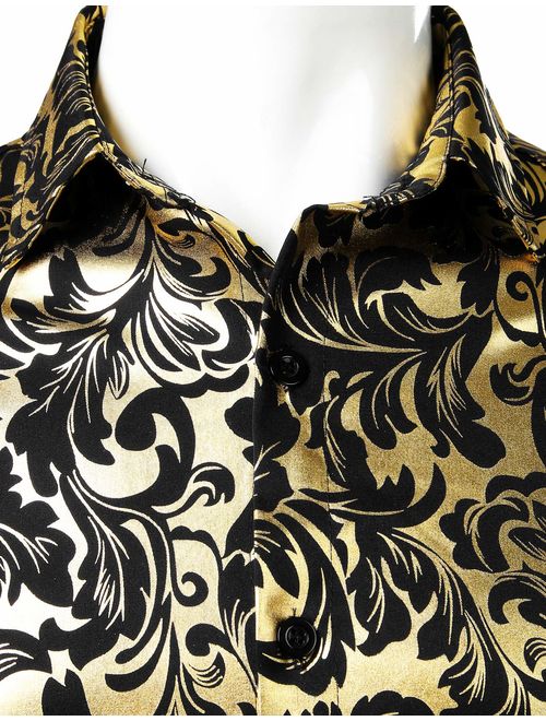 ZEROYAA Men's Luxury Paisley Shiny Printed Stylish Slim Fit Button Down Dress Shirt