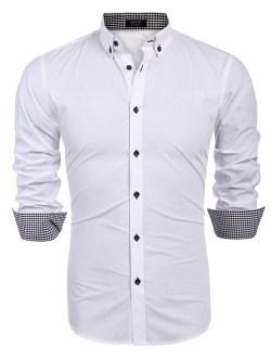 Men's Slim Fit Dress Shirt Long Sleeve Wrinkle Free Business Plaid Button Down Collar Shirt