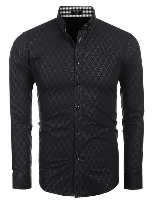 COOFANDY Men's Slim Fit Dress Shirt Long Sleeve Wrinkle Free Business Plaid Button Down Collar Shirt