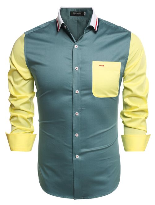 COOFANDY Men's Slim Fit Dress Shirt Long Sleeve Wrinkle Free Business Plaid Button Down Collar Shirt