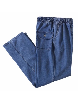 IDEALSANXUN Men's Elastic Waist Loose Fit Denim Pants Casual Solid Jeans Trouser