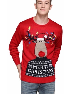 Men's Christmas Rudolph Reindeer Santa Holiday Knitted Sweater Ugly Pullover