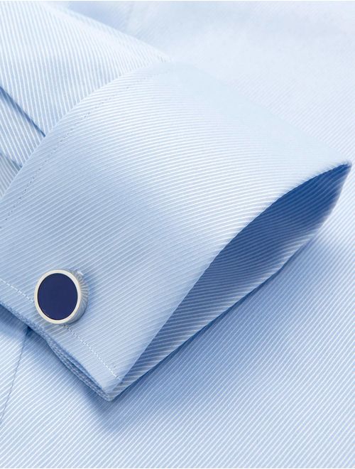 Alimens & Gentle French Cuff Long Sleeve Regular Fit Men's Dress Shirts Cufflinks and Metal Collar Stays