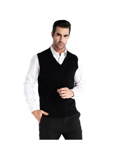Kallspin Men's Cashmere Wool Blend Relax Fit Vest Knit V-Neck Sweater
