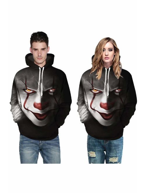 Men's Floral Print Clown Hoodie Long Sleeve Pullover with Pocket