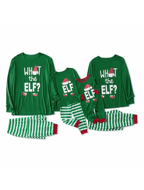 Yaffi Matching Family Pajamas Sets Christmas PJ's with ELF Printing Long Sleeve Tee and Striped Pants Loungewear Sleepwear