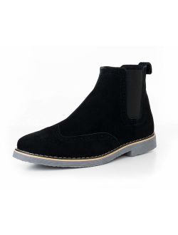 Mens Chelsea Boots Genuine Suede Dress Ankle Boots Wingtip Shoes