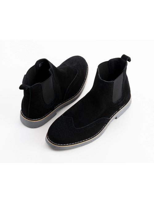alpine swiss Mens Chelsea Boots Genuine Suede Dress Ankle Boots Wingtip Shoes