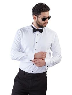 New Mens Tailored Slim Fit White Wing Tip Tuxedo Shirt French Cuff by Azar