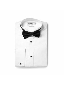 Ferrecci Men's Rome White Slim Fit Pique Wing Tip Collar Bib Tuxedo Shirt with Bowtie