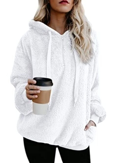 Yanekop Womens Sherpa Pullover Fuzzy Fleece Sweatshirt Oversized Hoodie with Pockets