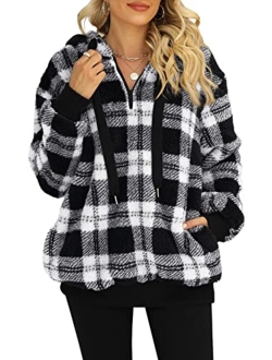 Yanekop Womens Sherpa Pullover Fuzzy Fleece Sweatshirt Oversized Hoodie with Pockets