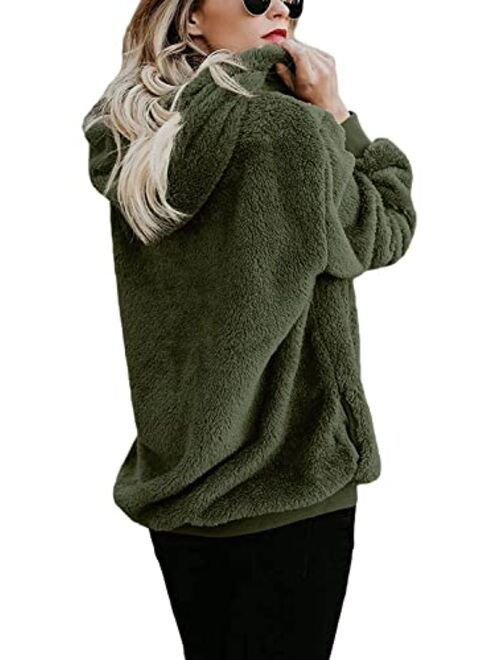 Yanekop Womens Sherpa Pullover Fuzzy Fleece Sweatshirt Oversized Hoodie with Pockets 