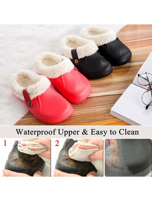 ChayChax Waterproof Slippers Women Men Fur Lined Clogs Winter Garden Shoes Warm House Slippers Indoor Outdoor Mules
