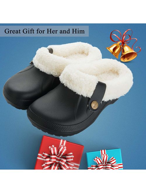 MENS SLIPPERS SLIP ON FAUX LEATHER SHEEPSKIN WARM FLEECE LINED CLOG INDOOR SHOES