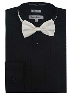 Adam Baker Men's Slim Fit Convertible Cuffs Formal Wingtip & Laydown Collar Tuxedo Shirt (Bowtie & Studs Included)