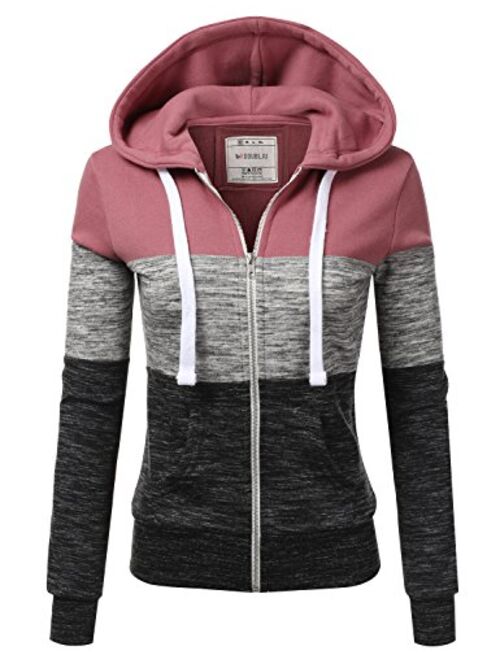 Doublju Lightweight Thin Zip-Up Hoodie Jacket for Women with Plus Size