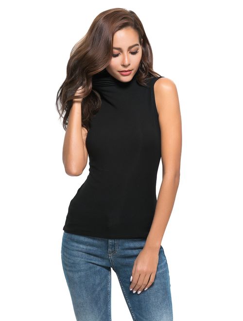 Womens Long Sleeve/Half Sleeve/Sleeveless Mock Turtleneck Crew Stretch Slim T Shirt Layer Top