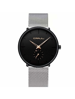 Mens Watch Ultra Thin Wrist Watches for Men Fashion Waterproof Dress Stainless Steel Band