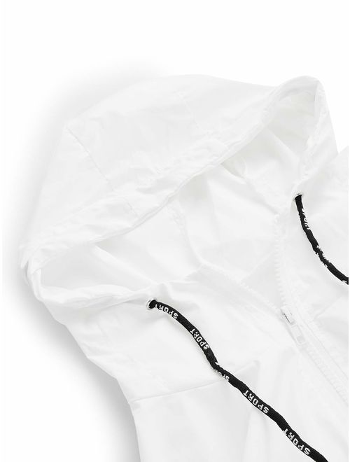 SweatyRocks Women's Casual Color Block Drawstring Hooded Windbreaker Jacket