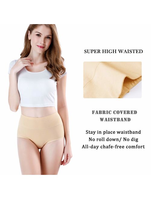 wirarpa Women's High Waisted Cotton Underwear Ladies Soft Full Briefs Panties Multipack