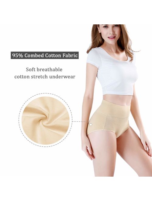 wirarpa Women's High Waisted Cotton Underwear Ladies Soft Full Briefs Panties Multipack
