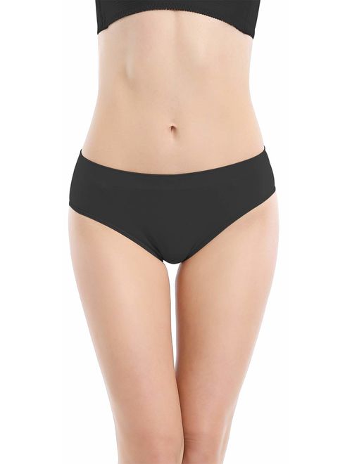 Areke Womens Bikini Panties Seamless Underwear, Soft Stretch Cheekini Hipster Briefs 6 Pack