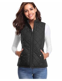 fuinloth Women's Padded Vest, Stand Collar Lightweight Zip Quilted Gilet